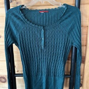 Y2K Green Ribbed Knit Henley Top • Size Small